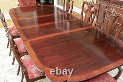 Vintage American Drew Double Pedestal Chippendale Style Mahogany Dining Set