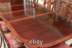 Vintage American Drew Double Pedestal Chippendale Style Mahogany Dining Set