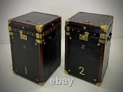 Vintage Antique Leather Trunk Pair. Side Table. Lamp Table. Luggage
