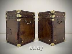 Vintage Antique Leather Trunk. Side Table. Lamp Table. Luggage