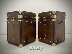 Vintage Antique Leather Trunk. Side Table. Lamp Table. Luggage