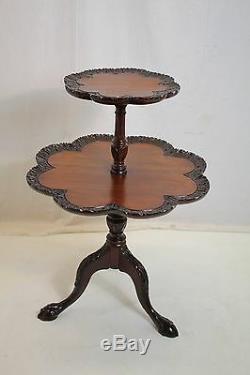 Vintage Antique Mahogany Chippendale Clawfoot Dumbwaiter Pie Crust Table