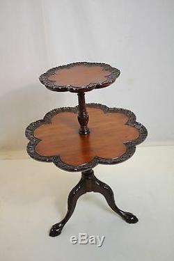 Vintage Antique Mahogany Chippendale Clawfoot Dumbwaiter Pie Crust Table