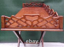 Vintage Antique Quality Chippendale Revival Solid Mahogany Butlers Serving Tray