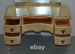 Vintage Art Deco Style 1940's Burr Light Walnut Dressing Table Tri Fold Mirrors