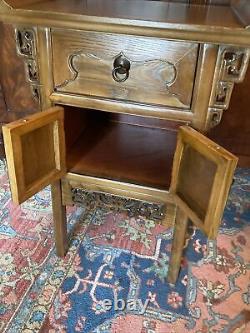 Vintage Asian Cabinet Stand Table Chippendale Drawer Doors Pagoda