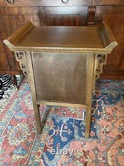 Vintage Asian Cabinet Stand Table Chippendale Drawer Doors Pagoda