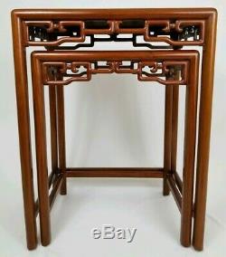 Vintage Asian Chinese Chippendale Carved Rosewood Nesting Tables Set of 2