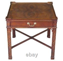 Vintage Baker Chinese Chippendale Mahogany Carved Square End Table Glass Top 26