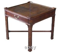 Vintage Baker Chinese Chippendale Mahogany Carved Square End Table Glass Top 26