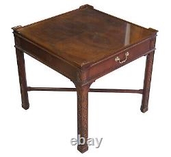 Vintage Baker Chinese Chippendale Mahogany Carved Square End Table Glass Top 26