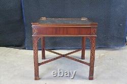 Vintage Baker Chinese Chippendale Mahogany Carved Square End Table Glass Top 26