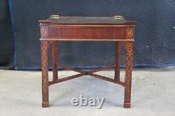 Vintage Baker Chinese Chippendale Mahogany Carved Square End Table Glass Top 26