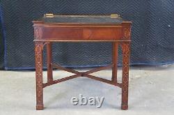 Vintage Baker Chinese Chippendale Mahogany Carved Square End Table Glass Top 26