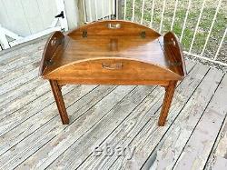 Vintage Baker Furniture Solid Mahogany Butler's Style Chippendale Tray Table