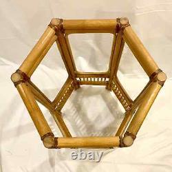 Vintage Bamboo Rattan Dining Table Pedestal Base McGuire Style