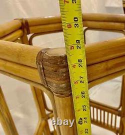 Vintage Bamboo Rattan Dining Table Pedestal Base McGuire Style