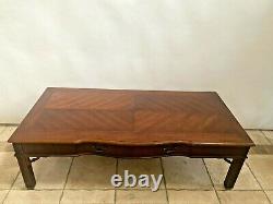 Vintage Bassett Coffee Table with Drawer Chinese Chippendale Walnut, Inlays