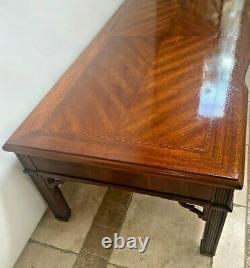 Vintage Bassett Coffee Table with Drawer Chinese Chippendale Walnut, Inlays