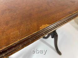 Vintage Brass Claw Foot Chippendale Style Rectangle Wood Side End Table