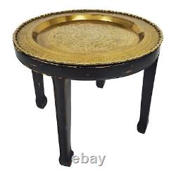 Vintage Brass Tray Table Side Lamp Chippendale Asian Chinoiserie Ebonized