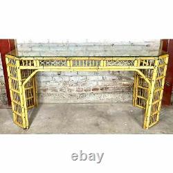 Vintage Brighton Pavilion Chinese Chinoiserie Bamboo Rattan Long Console Table