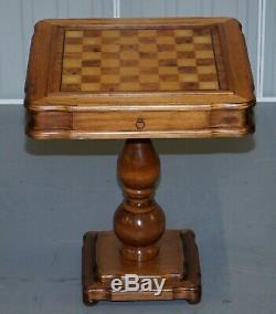 Vintage Burr, Burl & Natural Walnut Chess Table With Single Drawer & Pieces