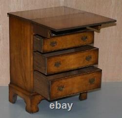 Vintage Burr Walnut Side Table Sized Chest Of Drawers With Butlers Serving Tray