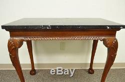 Vintage Carved Mahogany Chippendale Sty Ball and Claw Marble Top Console Table B