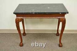 Vintage Carved Mahogany Chippendale Style Ball and Claw Marble Top Console Table