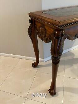 Vintage Carved Mahogany Chippendale Style Ball and Claw Marble Top Console Table