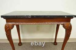 Vintage Carved Mahogany Chippendale Style Ball and Claw Marble Top Console Table