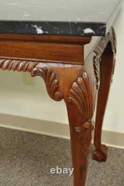 Vintage Carved Mahogany Chippendale Style Ball and Claw Marble Top Console Table