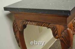 Vintage Carved Mahogany Chippendale Style Ball and Claw Marble Top Console Table