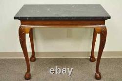 Vintage Carved Mahogany Chippendale Style Ball and Claw Marble Top Console Table