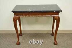 Vintage Carved Mahogany Chippendale Style Ball and Claw Marble Top Console Table