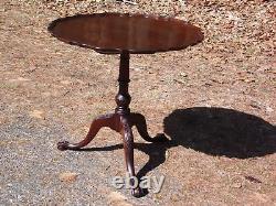 Vintage Charak Chippendale Style Mahogany Pedestal Base Pie Crust Tilt Top Table