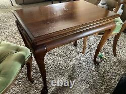Vintage Cherry Wood Tea Table With Pullout Trays Queen Anne Chippendale 1970