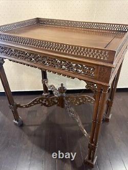 Vintage Chinese Chipendale Style Fret Work Mahogany Side Tea Table