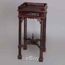 Vintage Chinese Chippendale Cutout and Bamboo Form Mahogany Side Stand