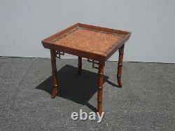 Vintage Chinese Chippendale Faux Bamboo End Table w Scalloped Edge Side Table