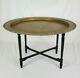 Vintage Chinese Chippendale Folding Brass Tray Top Coffee Table Mcm 33 3\4