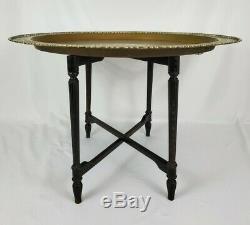 Vintage Chinese Chippendale Folding Brass Tray Top Coffee Table MCM 33 3\4