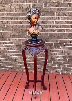 Vintage Chinese Chippendale Marble Top Plant Stand Table Hand Carved Rosewood