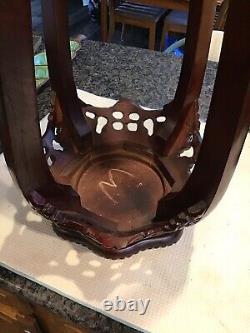 Vintage Chinese Chippendale Marble Top Plant Stand Table Hand Carved Rosewood