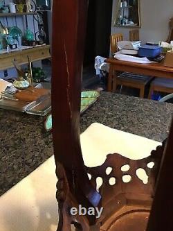 Vintage Chinese Chippendale Marble Top Plant Stand Table Hand Carved Rosewood