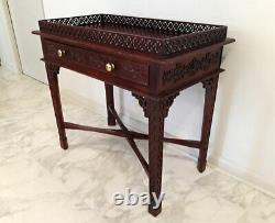 Vintage Chinese Chippendale Style Carved Mahogany Silver Table