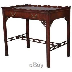 Vintage Chinese Chippendale Style Flame Mahogany Single Drawer Lamp Table