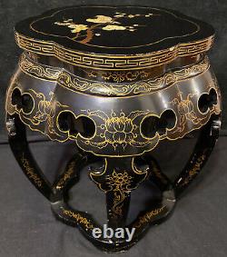 Vintage Chinese Lacquered Wood Garden Seat Barrel Table Stand Mother of Pearl