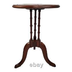Vintage Chippendale Bamboo Side Table Plant Stand Leather Top Clover Georgian